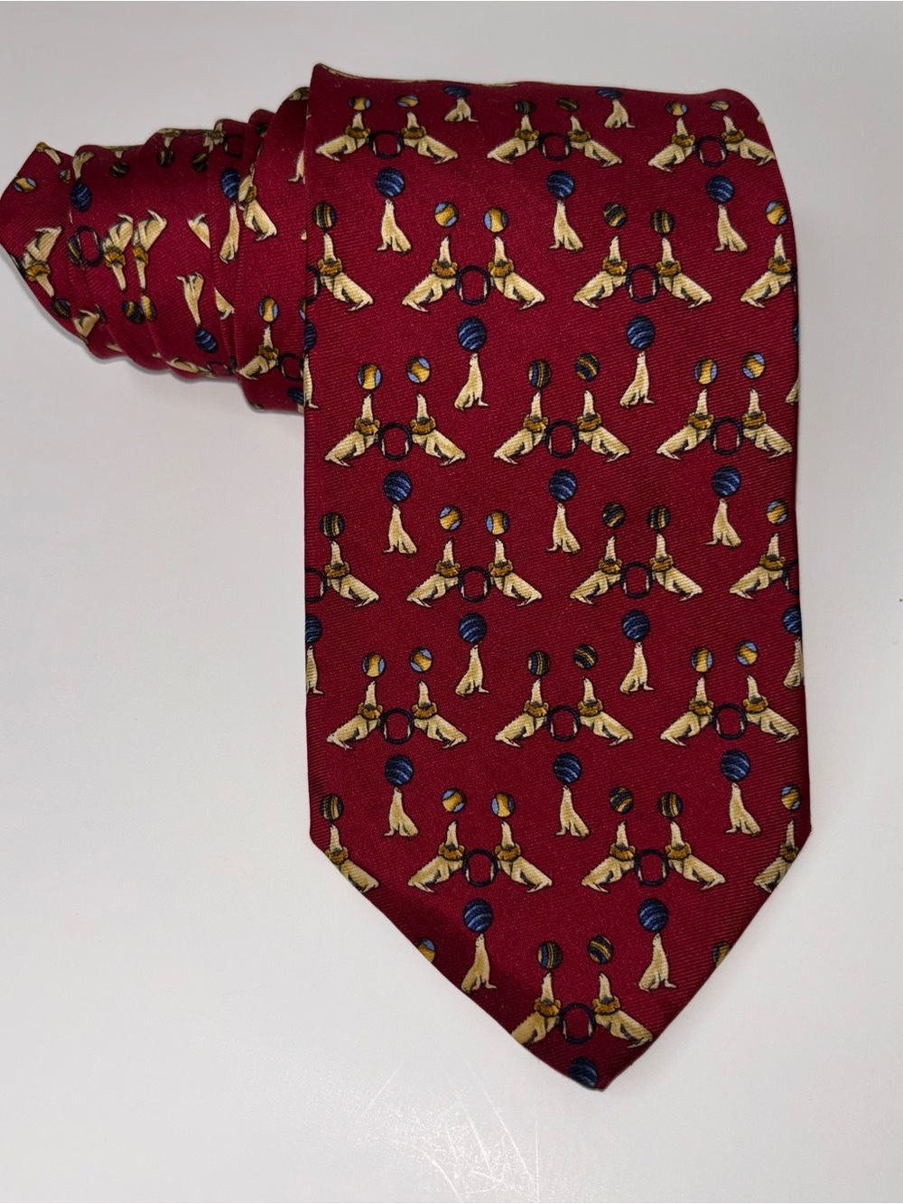 Brooks Brothers Makers 100% Silk Tie Red Circus Seal with Ball Hand Made in USA